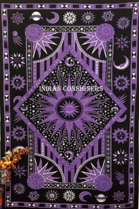 Tapiz de pared Burning Sun, hermoso tapiz morado doble de algodón, ropa de cama con estampado floral, decoración del hogar hecha a mano por consignatarios indios - Product Image 4
