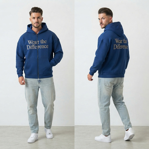 Sweat à capuche pour homme en coton épais 100 %, personnalisé, style streetwear, avec fermeture éclair frontale, idéal pour l'automne - Product Image 3