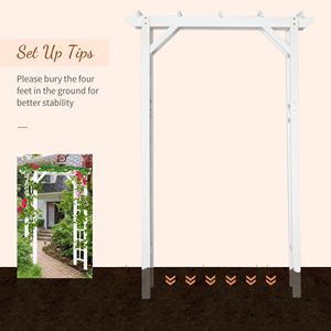 Arco per Piante Rampicanti da 2,1 m, Facile da Montare, in Legno e Acciaio, con Pannelli Laterali in Abete Naturale e Rivestimento in Vinile Bianco per Esterni - Product Image 5