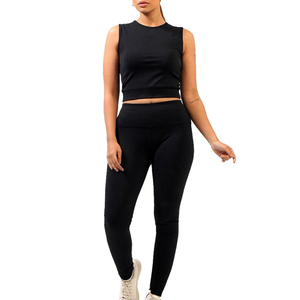 As Per Customer Demands Made Ribbed Yoga Suits Quick Dry High Waist <b>Leggings</b> Sets Ladies Gym Crop Tank Tops In Low MOQ - Product Image 3