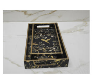 Set of 2 Custom Wood MDF Serving Trays with Handle <b>Restaurant</b> <b>Hotel</b> Breakfast <b>Supplies</b> Enamel Wooden Tray Direct Manufacturer - Product Image 2