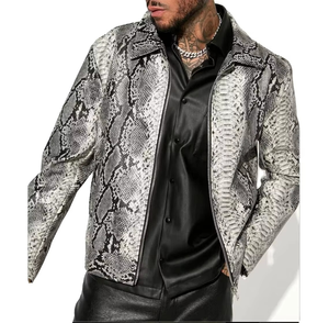 Chaqueta de Cuero Sintético de Piel de Serpiente de Lujo para Hombre, Color Gris Pitón, con Relieve, Estilo Biker, Trucker, Streetwear, OEM, Personalizada, para Otoño - Product Image 1