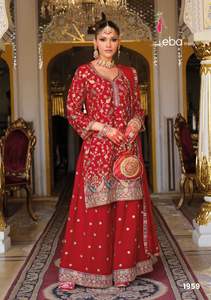 Ensemble de costume Salwar brodé en chinon lourd de qualité supérieure, prêt-à-porter, pour femmes, collection ethnique pour fêtes et mariages - Product Image 3