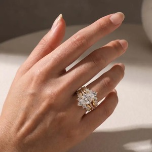 Trendy Oval Cut 4.0 Carat Moissanite Engagement <b>Ring</b> 4 Prong <b>Set</b> 925 <b>Sterling</b> <b>Silver</b> 18K Yellow Gold Plated Wedding Band for - Product Image 3