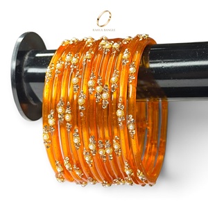 Ensemble de bracelets en verre orange goutte de pluie de style culturel indien du Cachemire pour femmes, bijoux tendance en or et zircon de qualité supérieure, vente en gros - Product Image 1