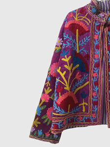 Chaqueta de Algodón con Bordado Floral a Mano, Cuello Camisero, Manga Larga, Talla Grande, Blazer para Mujer, Estilo Primavera - Product Image 3