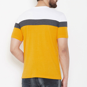 เสื้อยืดผู้ชาย แขนสั้น คอโอ ทรงปกติ ผ้าฝ้ายถัก สีเหลือง ขาว เทา ลายบล็อกสี สวมใส่สบายๆ - Product Image 3