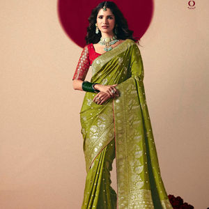 NUEVO SAREE TEJIDO CON BLUSA PARA FIESTAS Y BODAS, PRECIO AL POR MAYOR, PRENDAS ÉTNICAS, DORADO - Product Image 1