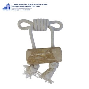 Thinh Co Ltd Coffee Wood <b>Dog</b> Chew Toy With Rope Handle Durable Natural Wood Rectangle Shape For <b>Medium</b> <b>Dogs</b> Indoor - Product Image 3