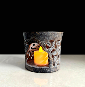 Hand Carved Marble Candle Holder | Dark Stone Tealight Holder | Decorative Handmade Candle Stand | Home Décor Lantern - Product Image 1