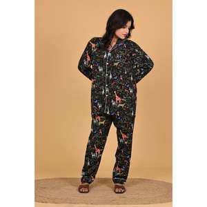 Conjunto de Pijama de Poliéster Crepé Estampado para Mujer, Ropa de Dormir Suave y Cómoda, Ropa de Casa Elegante para Mujer - Product Image 4