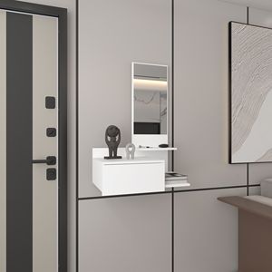 Armadietto Galleggiante da Corridoio Smart Storage & Organization 92 cm (36.2\") H, 1 Cassetto, 3 Ripiani, 1 Specchio, Bianco - Product Image 1