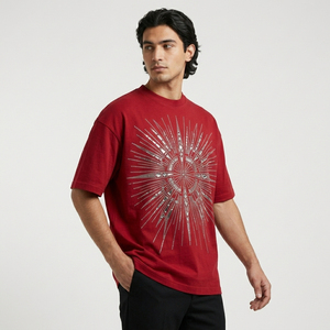 เสื้อยืดทรงบ็อกซี่แขนสั้นแฟชั่นฤดูร้อนสำหรับผู้ชาย พิมพ์ลายเพชรระยิบระยับ ประดับคริสตัลเพชร - Product Image 3