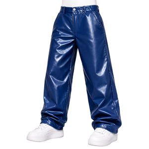 Pantalon en cuir décontracté taille haute pour homme, coupe ample, extensible, style Y2K, marron PU, jambes larges - Product Image 4