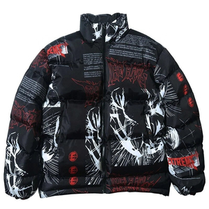 Blouson matelassé imprimé pour homme, coupe oversize, coupe-vent tendance avec lettres imprimées, style vintage, hip-hop, chaud, type bomber - Product Image 5