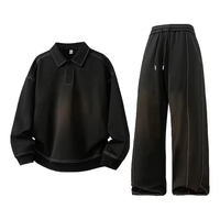 Men's Casual Sportswear Set Customized Solid Color Versatile Turtleneck POLO Sweatshirt Straight-Leg Long Pants Fleece 100%