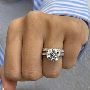 แหวนหมั้นเพชรทรงกลม RITZIN IGI Certified สี E ความสะอาด VS1 ฝังเพชรแบบ Pave ดีไซน์น่ารัก ตัวเรือนทองคำขาว 14K ชุดแหวนแต่งงาน - Product Image 5