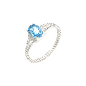 Fournisseur Vérifié Bague ovale facettée en Topaze Bleue Suisse et Zircon Blanc 10x8mm en Argent Sterling 925 Finition Poli Miroir Bijoux US-7 - Product Image 3