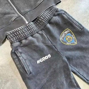 Personalizado de los hombres Zip Hoodie Jogger Set Vintage Washed recortado pantalones de chándal desgastado apilado pantalones de chándal de impresión de pantalla sudaderas con capucha de sudor - Product Image 4