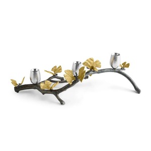 เชิงเทียนทองเหลืองลายใบแปะก๊วย ดีไซน์สวยงาม ทนทาน เหมาะสำหรับตกแต่งบ้าน - Product Image 5