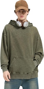 Oversized Hooded Sweatshirt Solid Olive Green Cotton French Terry Pocket Casual <b>Pullover</b> <b>Men</b> Autumn Wear Regular Fit - Product Image 5
