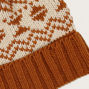 Unisex Knitted Beanie <b>Hat</b> With Pom-Pom Geometric Pattern Brown And Cream Winter <b>Cap</b> Casual Style For Adults 56-58CM - Product Image 3