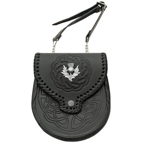 8 Inch Double Embossed Sporran Cowhide Leather <b>Pouch</b> with 3 Tassels with Chain Belt for <b>Men</b> Costume Accessories - Product Image 1