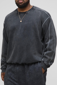 Winter Street Wear Oversized Fleece Thick 100% Cotton 380 GSM Oversized Boxy Fit Crew Neck Acid Washed Men's <b>Sweatshirt</b> OEM Made - Product Image 4