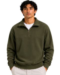 Customized Dark Olive Green <b>Men</b> Oversized Quarter Zip Sweatshirt <b>Pullover</b> Fleece Cotton Polyester Casual Winter Sweatshirt - Product Image 1