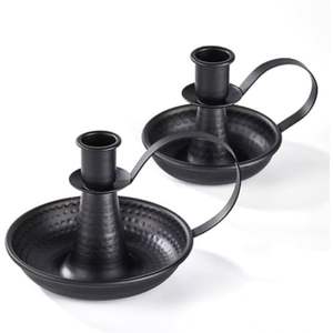 Portavelas de metal con acabado de latón retro al por mayor, portavelas de mano con asa para el dedo, soporte clásico dorado para velas cónicas - Product Image 5