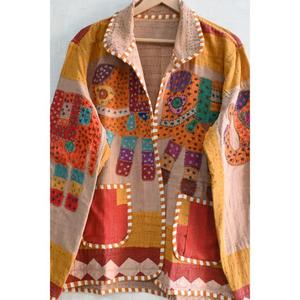 Chaqueta Boho Floral de Algodón Ecológico, Acolchada, Transpirable, Bordada con Khambadiya, Hecha a Mano en India, Estilo Vintage, para Mujer - Product Image 3