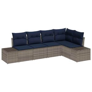 Ensemble de canapés de jardin en polyrotin gris moderne avec coussins, 5 places, mobilier d'extérieur au design contemporain - Product Image 4