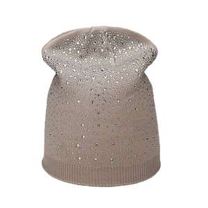 Elegant Black Rhinestone Beanie Hat Hand Knitted Unisex <b>Winter</b> <b>Cap</b> Dot Pattern Adult Size 56-58CM - Product Image 5