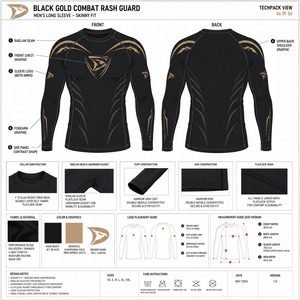 Men's Black Full Sleeve Rash Guard Gold Eagle Logo Raised Rubber Print Breathable Quick Dry Spandex Polyester <b>Compression</b> <b>Shirt</b> - Product Image 5