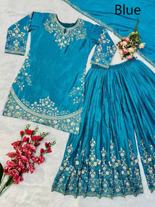 Colección de vestidos de diseñador étnico indio para damas Bordado pesado Gharara Salwar/Palazzo Suit New Party Wear Look - Product Image 4