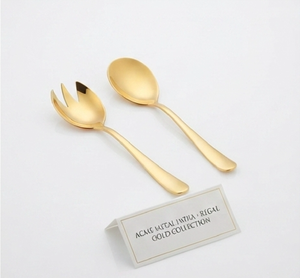 Minimal Matte Gold Salad <b>Servers</b> Duo Stainless Steel Tarnish Resistant Slim Handles For Household Restaurants Hotel And Resort - Product Image 3
