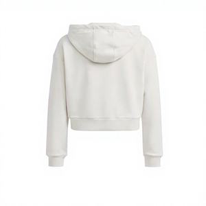 Sudadera con capucha corta de felpa francesa gruesa para mujer, con cremallera, lisa, con logo personalizado, al por mayor - Product Image 3