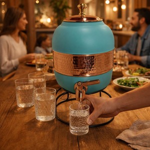 Distributeur d'eau en cuivre émaillé bleu ciel avec robinet et couvercle, grande capacité, design rétro pour la maison et les fêtes - Product Image 5