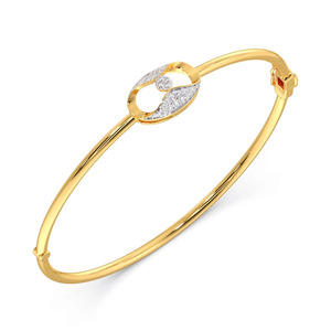 <b>Floating</b> Oval Center Diamond Bangle with Yellow Gold Slim Band and Sculpted Open <b>Frame</b> Design - Product Image 2