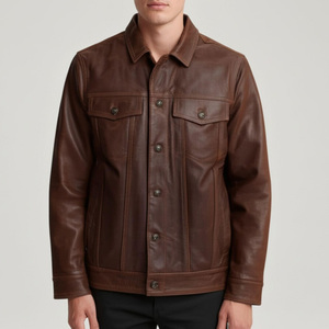Men's Stylish Coated Woven Genuine Leather Varsity <b>Jacket</b> Stand Collar Streetwear Breathable Sherpa <b>Lined</b> Vintage Style Multiple - Product Image 6