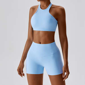 Conjunto de Yoga Personalizado al por Mayor, Sólido, Elástico en 4 Direcciones, Transpirable, con Control de Abdomen, Shorts y Top Corto para Gimnasio - Product Image 3