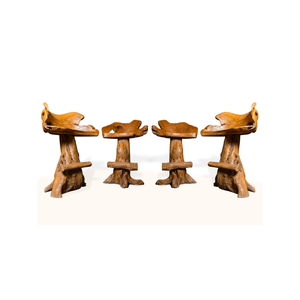 ARTERRA Luxury Teak Wood Root Natural Rustic <b>Bar</b> <b>Table</b> Set Handmade Backrest Stools Antique Design - Product Image 3