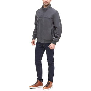<b>Men's</b> Dark Gray Solid Color Zipper Closure Stand Collar Windproof Casual Wear Polyester Material Bomber <b>Jacket</b> <b>For</b> Online Sale - Product Image 2