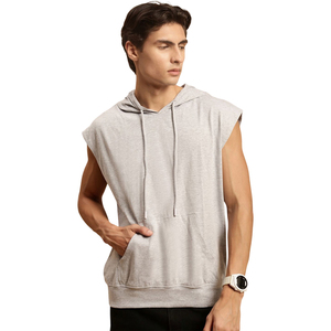Sudadera con Capucha de Algodón 100% para Hombre, Estilo Hip Hop, Sin Mangas, Ajuste Holgado, Tejida, Deportiva, para Baloncesto, Venta al por Mayor, Lisa - Product Image 2