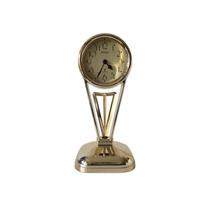 Fabuleuse horloge de bureau en laiton Citizen, design Art Déco, mouvement à quartz, fonctionne à piles, forme circulaire, finition dorée - Product Image 4