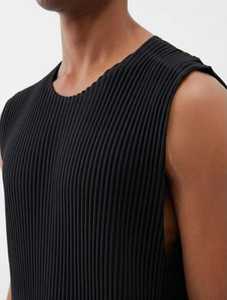 Men's O-Neck Sleeveless <b>Tank</b> <b>Top</b> Striped Polyester Breathable Knitted Hollow Out Front Logo <b>Vintage</b> Style - Product Image 4