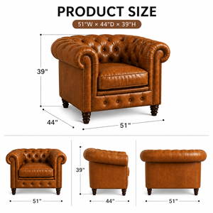 Fauteuil Chesterfield élégant en cuir marron vintage avec garniture cloutée, fauteuil d'appoint de luxe pour salon - Product Image 2