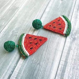 Beaded Watermelon Slice Tropical Fruit Drop Earrings Set Perfect For Summer <b>Beach</b> Vacation Style <b>Accessory</b> - Product Image 3