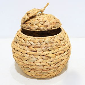Panier de rangement en jacinthe d'eau tressée en forme de pomme, fait main, écologique, avec poignées et couvercle, pour la décoration de la maison - Product Image 3