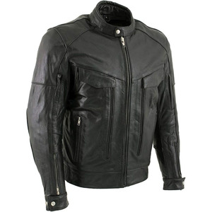 SAMROZ SPORTS Leather Men's <b>Racer</b> Style Collarless Premium Leather Motorcycle Biker Riders <b>Jackets</b> - Product Image 3
